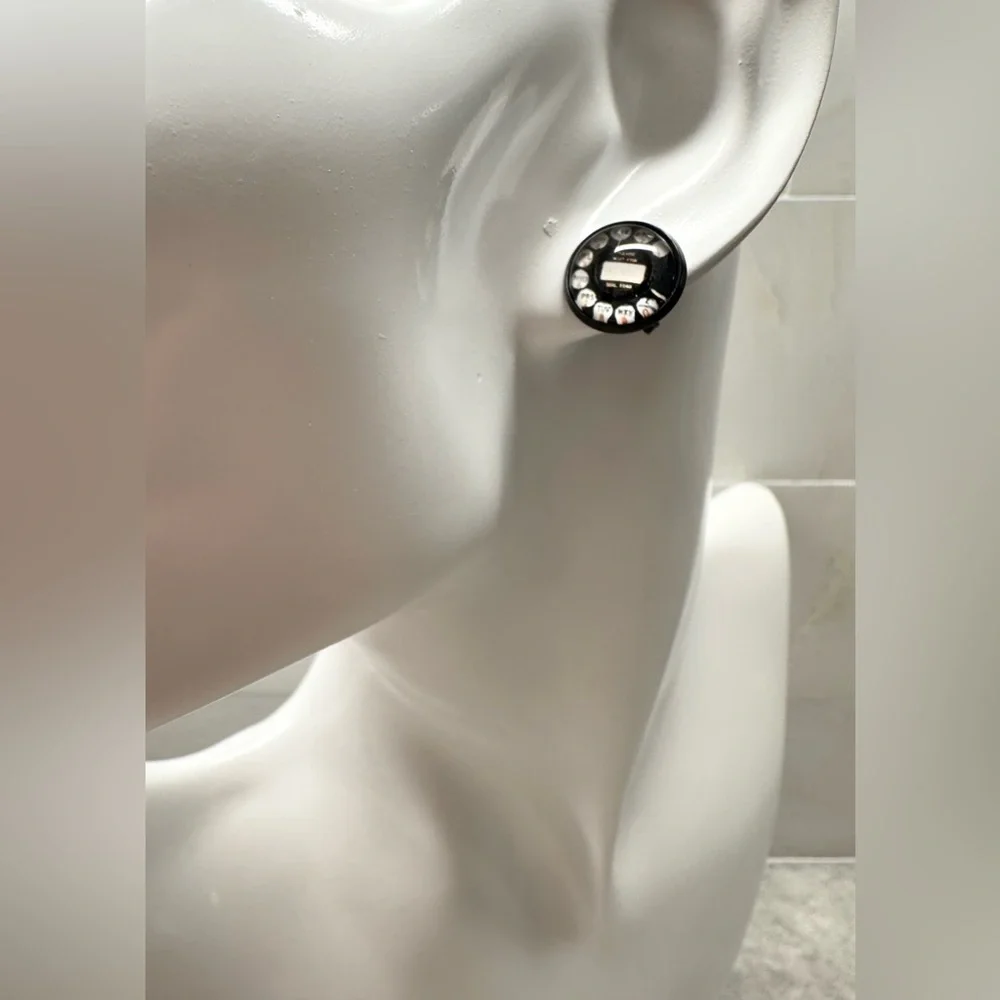 New Black Rotary Dial Phone Retro Telephone Style Stud Earrings - 0.50”